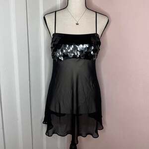 Vintage La Senza Black Sequin Sheer Slip Dress Y2K Size M